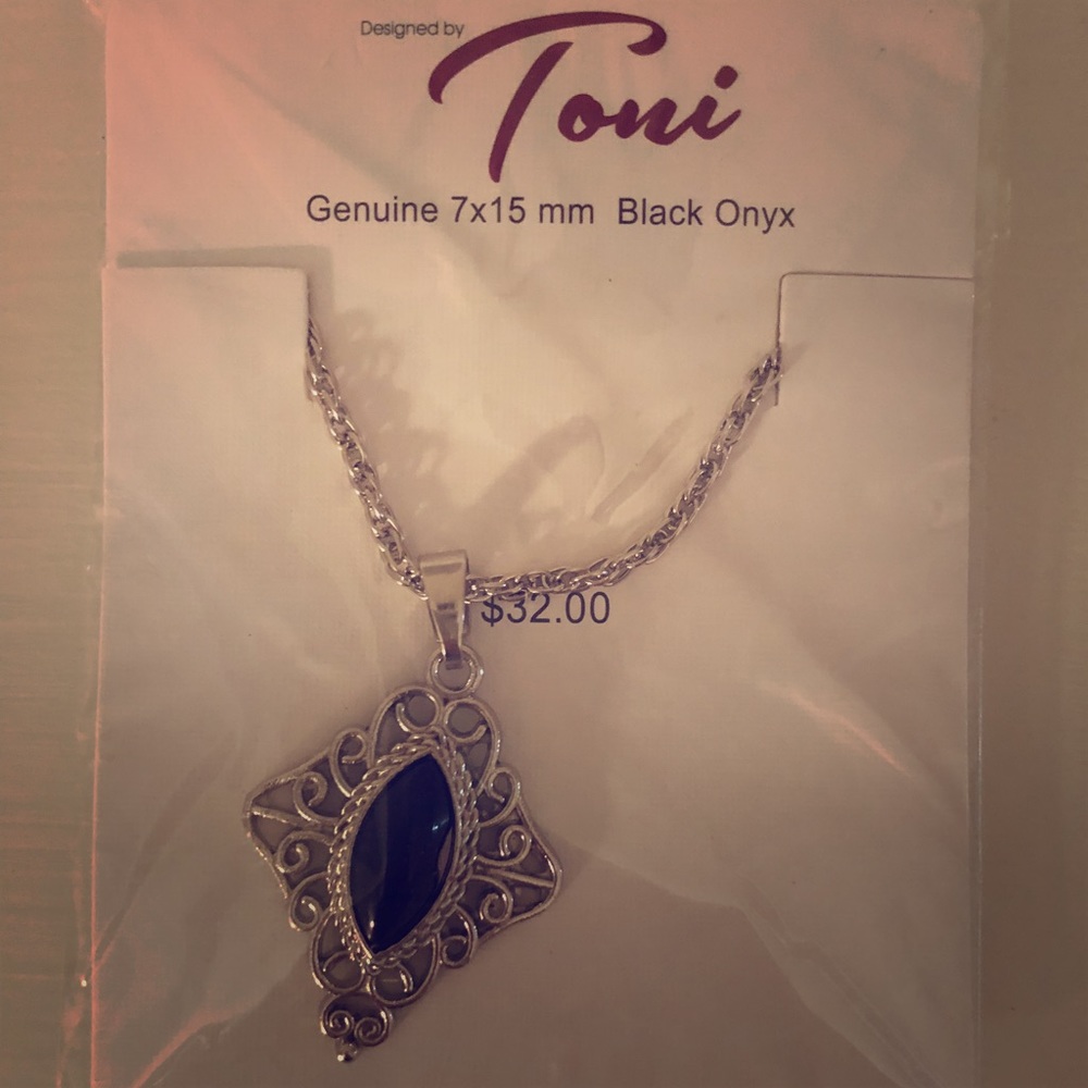 Black onyx silver necklace